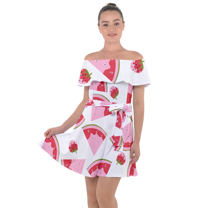 Pink Watermeloon Off Shoulder Velour Dress