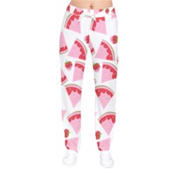 Pink Watermeloon Women Velvet Drawstring Pants