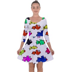 Fish Fishes Marine Life Swimming Water Quarter Sleeve Skater Dress by Sapixe