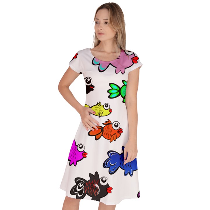 Fish Fishes Marine Life Swimming Water Classic Short Sleeve Dress