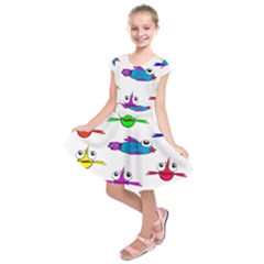 Fish Swim Cartoon Funnycute Kids  Short Sleeve Dress by Sapixe