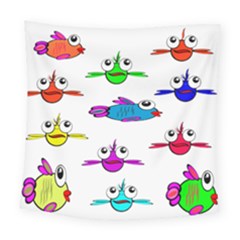 Fish Swim Cartoon Funnycute Square Tapestry (large)