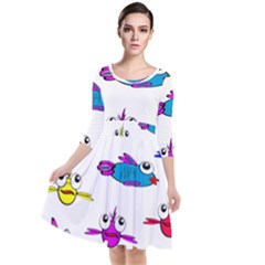 Fish Swim Cartoon Funnycute Quarter Sleeve Waist Band Dress by Sapixe