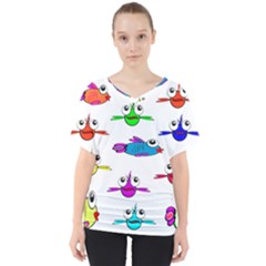 Fish Swim Cartoon Funnycute V-neck Dolman Drape Top