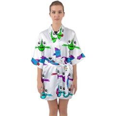 Fish Swim Cartoon Funnycute Half Sleeve Satin Kimono  by Sapixe