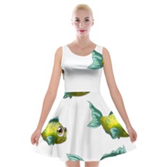 Fish Vector Green Velvet Skater Dress