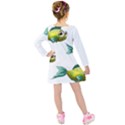 Fish Vector Green Kids  Long Sleeve Velvet Dress View2