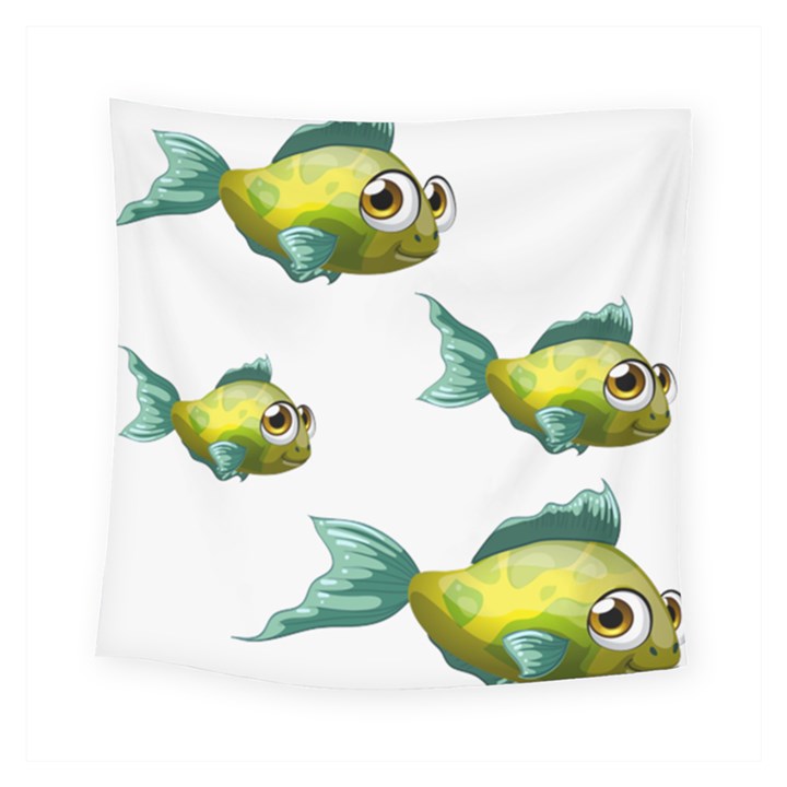 Fish Vector Green Square Tapestry (Small)