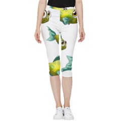 Fish Vector Green Inside Out Lightweight Velour Capri Leggings  by Sapixe