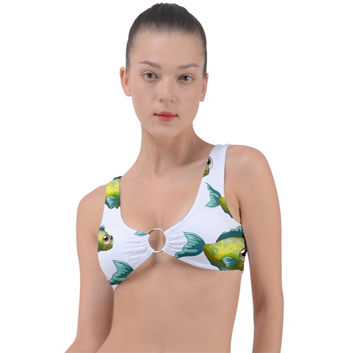 Fish Vector Green Ring Detail Bikini Top