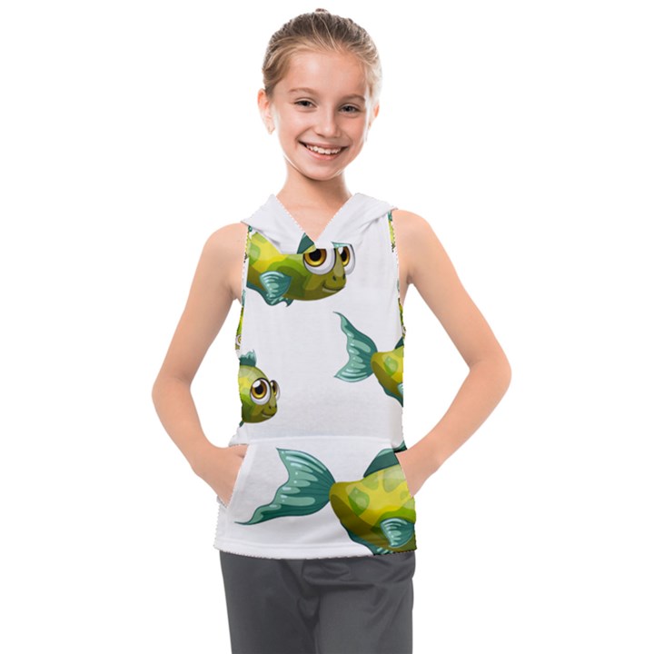 Fish Vector Green Kids  Sleeveless Hoodie