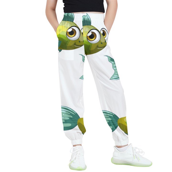 Fish Vector Green Kids  Elastic Waist Pants