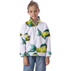 Fish Vector Green Kids  Half Zip Hoodie