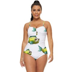 Fish Vector Green Retro Full Coverage Swimsuit