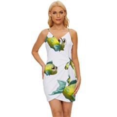 Fish Vector Green Wrap Tie Front Dress by Sapixe