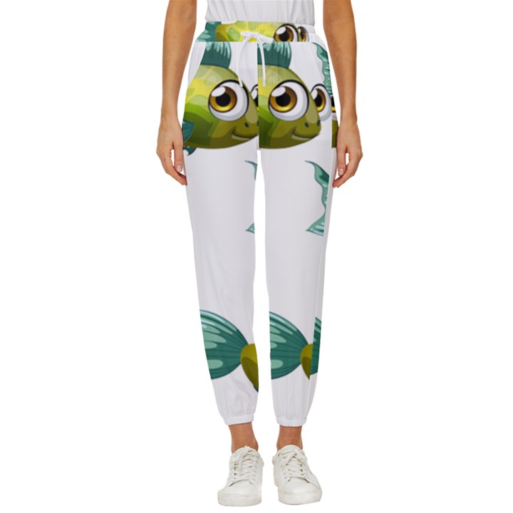 Fish Vector Green Cropped Drawstring Pants