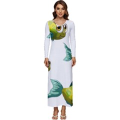 Fish Vector Green Long Sleeve Velour Longline Maxi Dress by Sapixe