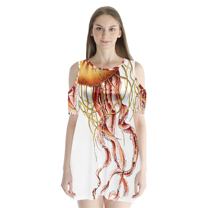 Animal Art Forms In Nature Jellyfish Shoulder Cutout Velvet One Piece