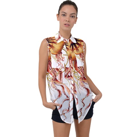 Animal Art Forms In Nature Jellyfish Sleeveless Chiffon Button Shirt by Sapixe