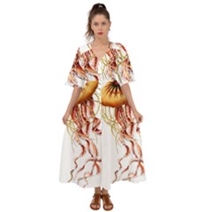 Animal Art Forms In Nature Jellyfish Kimono Sleeve Boho Dress by Sapixe