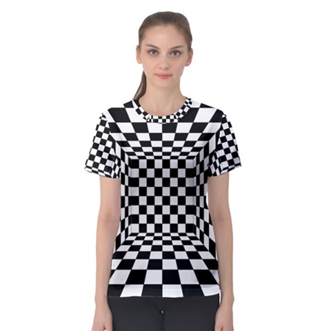 Black And White Chess Checkered Spatial 3d Women s Sport Mesh Tee by Sapixe