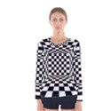 Black And White Chess Checkered Spatial 3d Women s Long Sleeve Tee View1