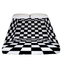 Black And White Chess Checkered Spatial 3d Fitted Sheet (queen Size) by Sapixe