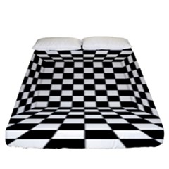 Black And White Chess Checkered Spatial 3d Fitted Sheet (king Size) by Sapixe