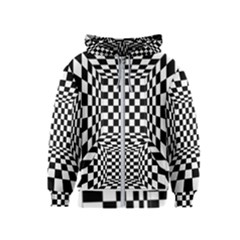 Black And White Chess Checkered Spatial 3d Kids  Zipper Hoodie