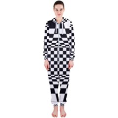 Black And White Chess Checkered Spatial 3d Hooded Jumpsuit (ladies)