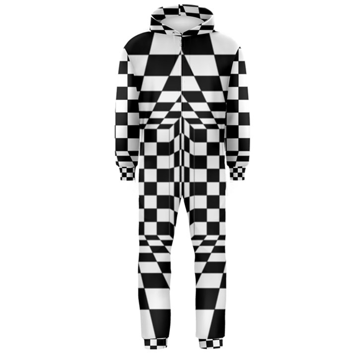 Black And White Chess Checkered Spatial 3d Hooded Jumpsuit (Men)