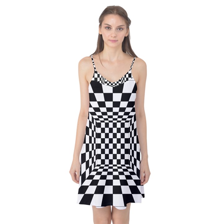 Black And White Chess Checkered Spatial 3d Camis Nightgown 