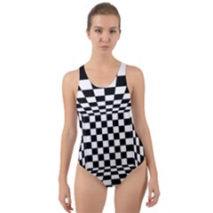 Black And White Chess Checkered Spatial 3d Cut-out Back One Piece Swimsuit by Sapixe