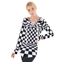 Black And White Chess Checkered Spatial 3d Tie Up Tee by Sapixe