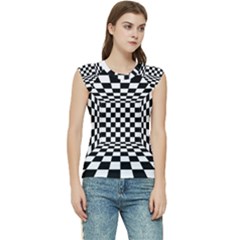 Black And White Chess Checkered Spatial 3d Women s Raglan Cap Sleeve Tee