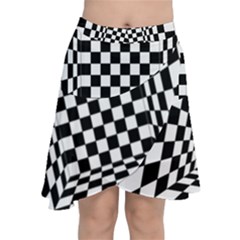 Black And White Chess Checkered Spatial 3d Chiffon Wrap Front Skirt by Sapixe