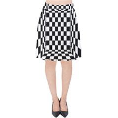 Black And White Chess Checkered Spatial 3d Velvet High Waist Skirt by Sapixe