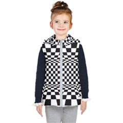 Black And White Chess Checkered Spatial 3d Kids  Hooded Puffer Vest