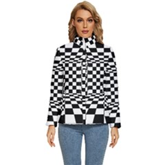 Black And White Chess Checkered Spatial 3d Women s Puffer Bubble Jacket Coat