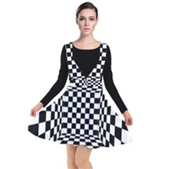 Black And White Chess Checkered Spatial 3d Plunge Pinafore Dress by Sapixe