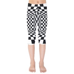 Black And White Chess Checkered Spatial 3d Kids  Capri Leggings  by Sapixe