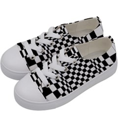 Black And White Chess Checkered Spatial 3d Kids  Low Top Canvas Sneakers by Sapixe