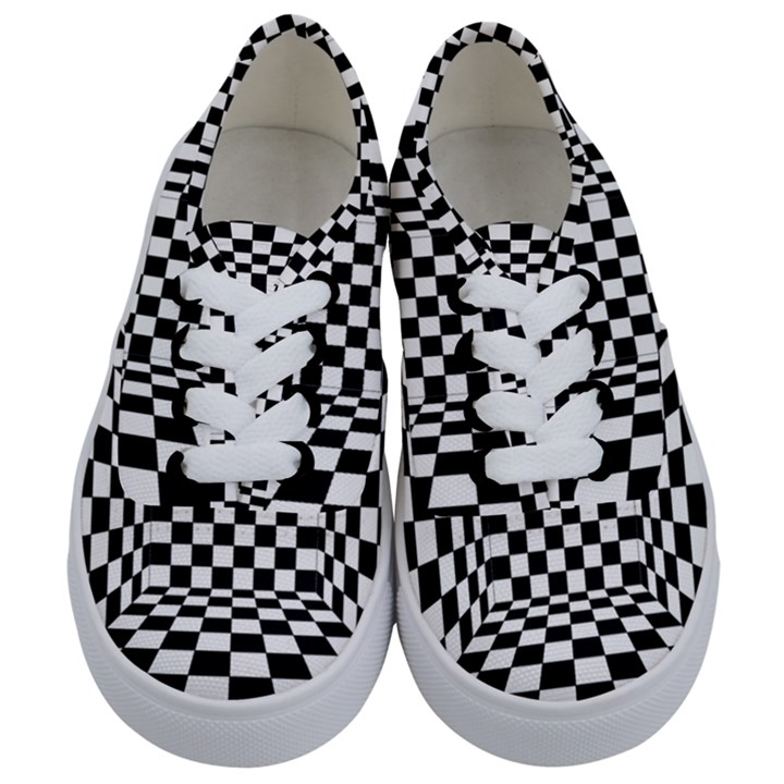 Black And White Chess Checkered Spatial 3d Kids  Classic Low Top Sneakers