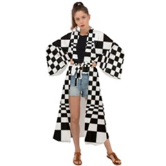 Black And White Chess Checkered Spatial 3d Maxi Kimono by Sapixe