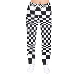 Black And White Chess Checkered Spatial 3d Women Velvet Drawstring Pants