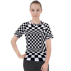 Black And White Chess Checkered Spatial 3d Women s Sport Raglan Tee