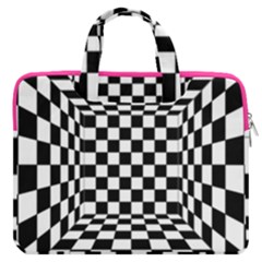 Black And White Chess Checkered Spatial 3d Macbook Pro 13  Double Pocket Laptop Bag by Sapixe