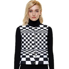 Black And White Chess Checkered Spatial 3d Women s Short Button Up Puffer Vest