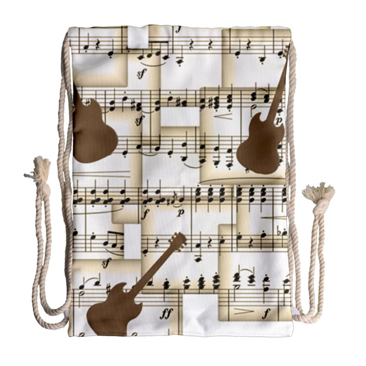 Music Paper Guitars Background Art Drawstring Bag (Large)