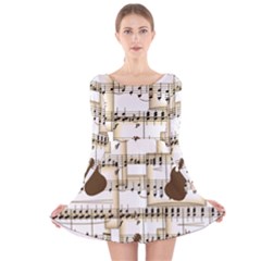 Music Paper Guitars Background Art Long Sleeve Velvet Skater Dress